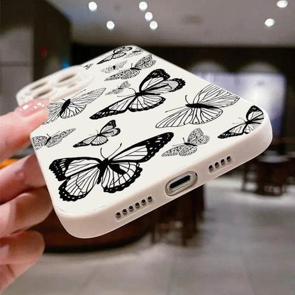 Cute Phone Cases For iPhone 16, 15 Pro Max, 14 Plus, 13, 12 Mini, 11 - Black Butterfly Graphic Printing Back Cover - Touchy Style