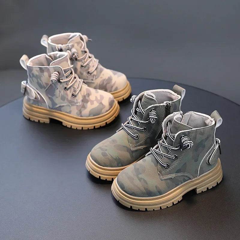 Handsome Children Combat Army Boots Spring Autumn Camouflage Outdoor Boots for Boys Girls School Student Hicking Shoes F09133 - Touchy Style