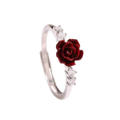 PANJBJ 925 Sterling Silver Rose Zircon Rings For Women Flower Drip Glaze Retro Design Romantic Jewelry Gift Dropshipping - Touchy Style