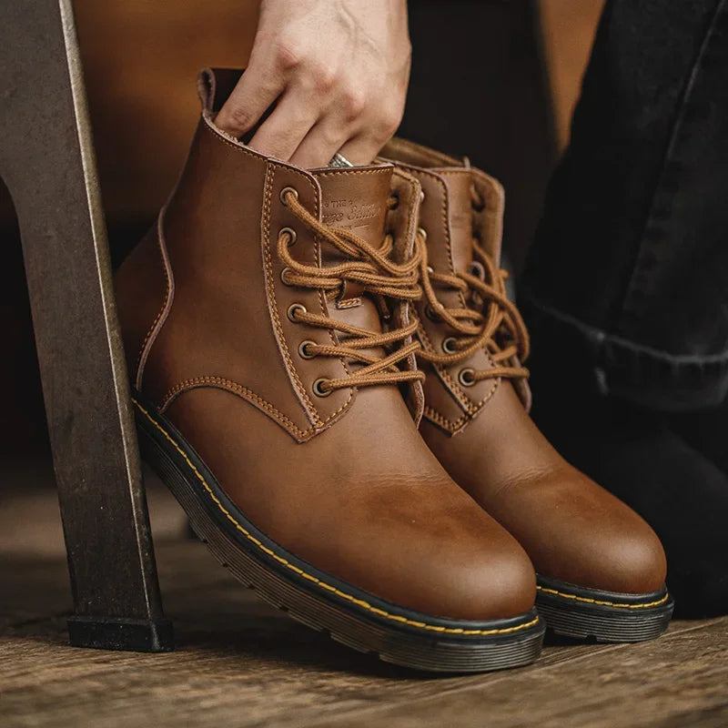 Maden Men Leather Boots Comfortable Winter Warm Shoes Male Motorcycle Men Ankle Boots Men Oxfords Snow Shoes Men Work Boots Mart