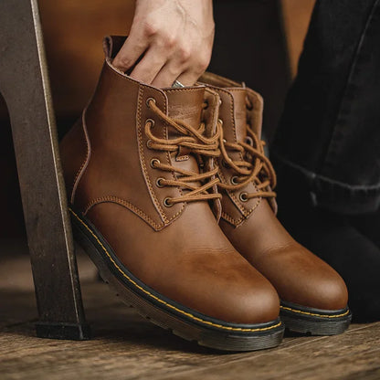 Maden Men Leather Boots Comfortable Winter Warm Shoes Male Motorcycle Men Ankle Boots Men Oxfords Snow Shoes Men Work Boots Mart