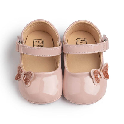 KIDSUN Baby Shoes Newborn Girl Princess PU Toddler Shoes Bow Decor Rubber Sole Anti-Slip First Walker Shoes 0-18M - Touchy Style