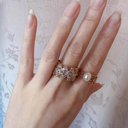 925 Sterling Silver Finger Ring Charm Jewelry - Zircon Wide Lace Hollow Out - R6120 - Touchy Style