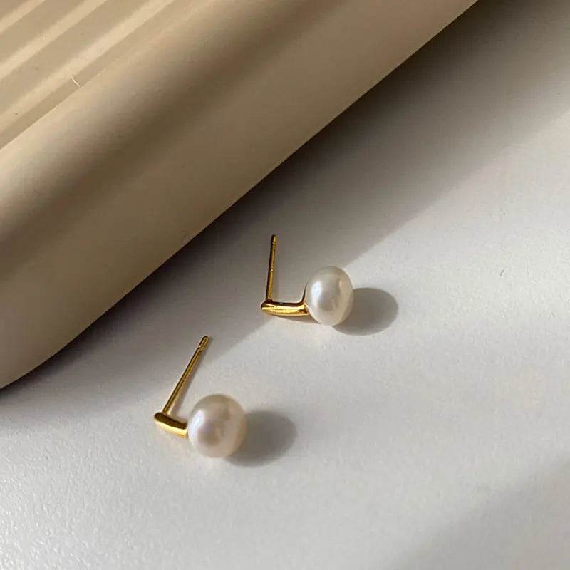 925 Sterling Silver French Exquisite Natural Freshwater Pearl Earrings for Women Temperament Wedding Party Jewelry Accessories - Touchy Style