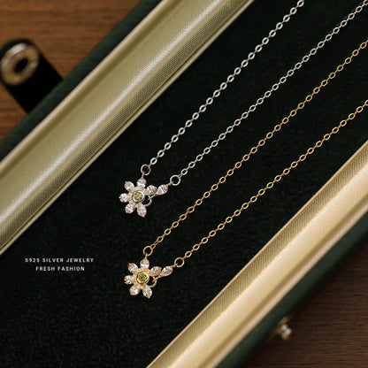 925 Sterling Silver Shiny Zircon Flowers Pendant Necklace Clavicle Chain for Women Birthday Gift Fine S925 Jewelry - Touchy Style