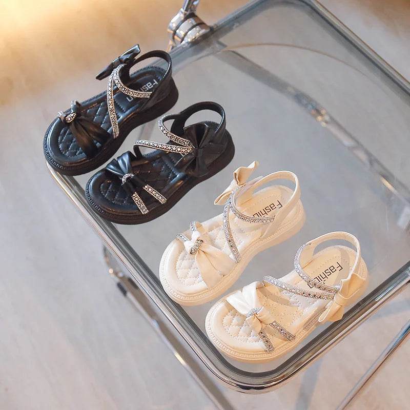 Children Princess Shoes Baby Girls Flat Bling Leather Sandals Fashion Sequin Soft Kids Dance Party Sparkly Shoes Crystal F05214 - Touchy Style