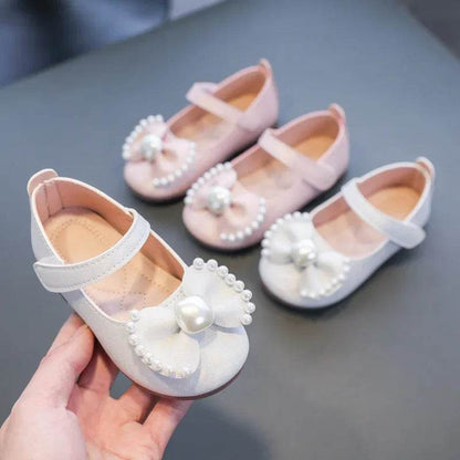 Solid Color Bow Simple Casual Pearl Cute Baby Girl Flats New 2024 Hook &amp; Loop Little Princess Soft Mary Jane Fashion Kids Shoes - Touchy Style