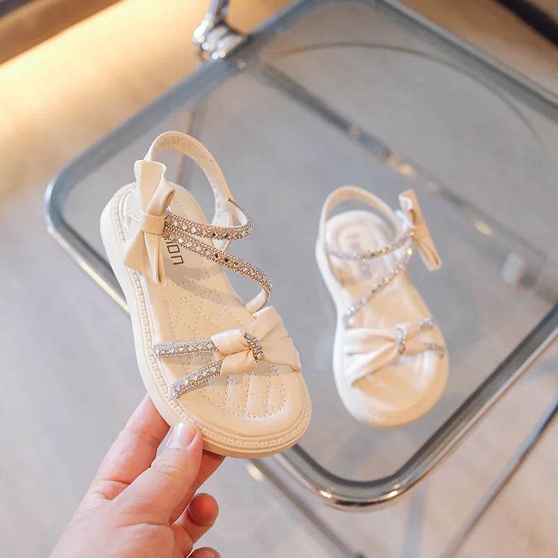 Children Princess Shoes Baby Girls Flat Bling Leather Sandals Fashion Sequin Soft Kids Dance Party Sparkly Shoes Crystal F05214 - Touchy Style