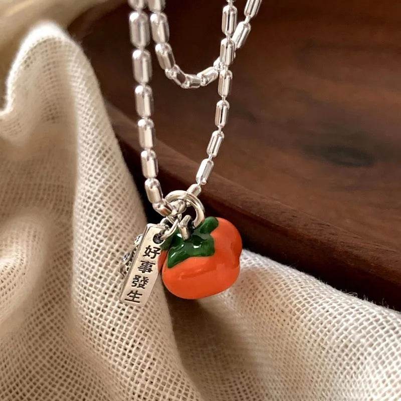 VENTFILLE 925 Silver Drip Glaze Necklace for Women Persimmon Peanut Irregular Originality Design Jewelry Gift Dropshipping - Touchy Style
