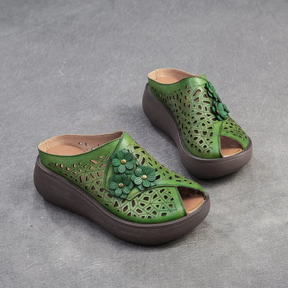 Fashion Cut-outs Women Shoes Slippers Summer Peep Toe Wedge Sandals Genuine Leather Lady Slides Shoes Woman