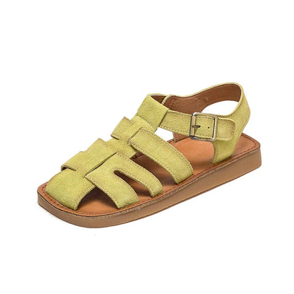 Wide Toed Flat Sandals 2024 Summer New Retro Genuine Leather Comfortable Soft Sole Versatile Women&
