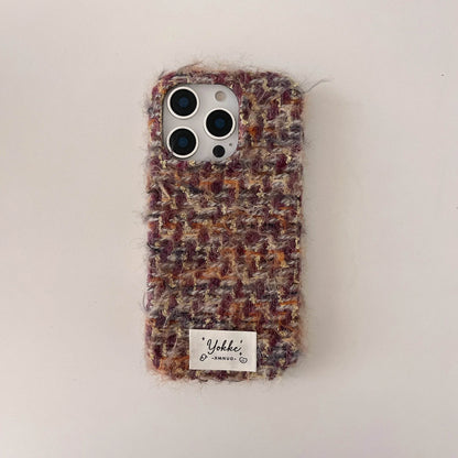 Cute Phone Cases For iPhone 16, 15, 14, 13 Pro Max - Fashionable Woven Pattern Woolen Texture Back Cover - PC0430 - Touchy Style