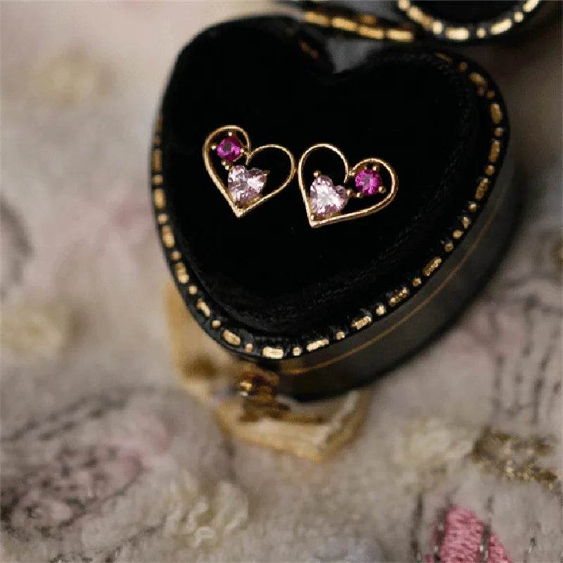 Genuine 925 Sterling Silver Sweet Trendy Romantic Elegant Heart CZ Stud Earrings for Women Wedding Jewelry - Touchy Style