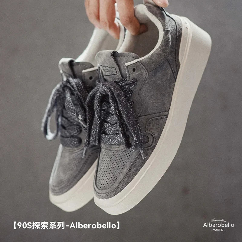Maden 90S Retro Skateboarding Shoes Men Gray Casual Shoes Spring and Summer Breathable Versatile Sneakers Lace-up Rubber Sole
