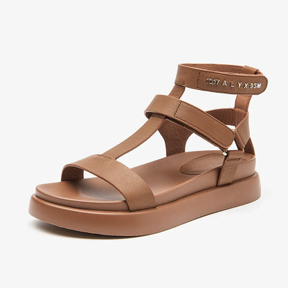 BEAUTODAY Gladiator Sandals Women Genuine Cow Leather T-Strap Platform Sandal Leisure Summer Ladies Shoes Handmade 32429