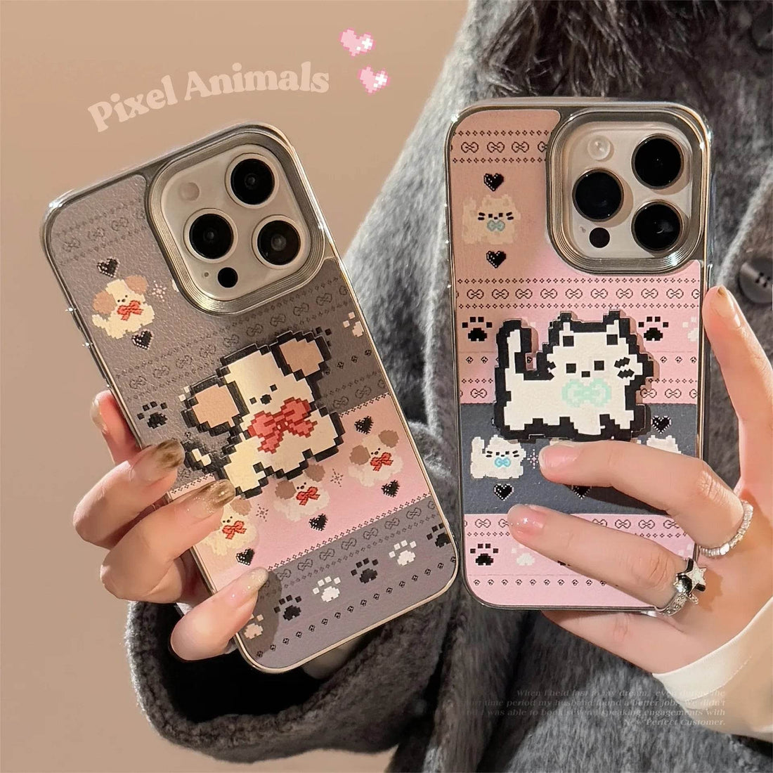Cute Phone Cases For iPhone 16, 15, 14, 13, 12, 11 Pro Max - Pet Cat, Puppy Pixel Stick Plating Art - IC4050 - Touchy Style