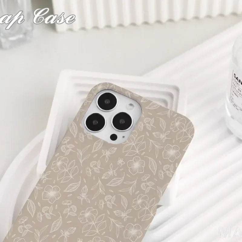Cute Phone Cases For iPhone 16ProMax, 15, 14, 13, 12, 11 PRO, 11 Plus - Beige Retro Floret - Acrylic TPU Cover - IC3480 - Touchy Style