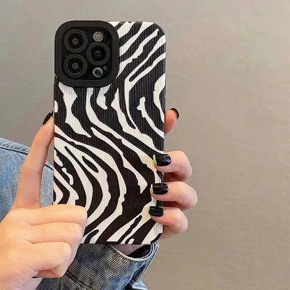 Fashion Zebra Black White Stripes Case Little Love Heart Cases For iPhone 13 15 11 14 12 Pro Max Plus Silicone Shockproof Cover