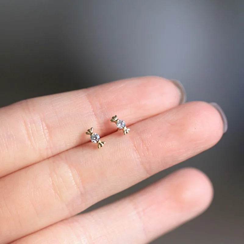925 Sterling Silver Plated 14K Gold Zircon Candy Earrings for Women Korean Mini Cute Jewelry Accessories - Touchy Style