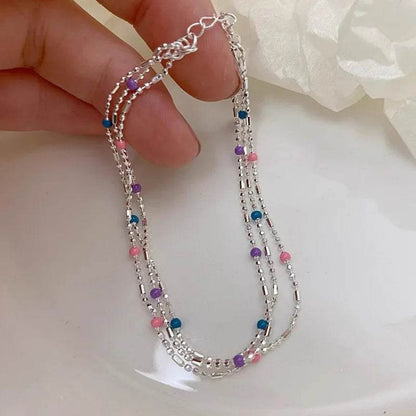 PANJBJ 925 Sterling Silver Multicolour Bead Bracelet For Women Three Layers Geometry Drip Glaze Versatile Jewelry Gift Dropship - Touchy Style