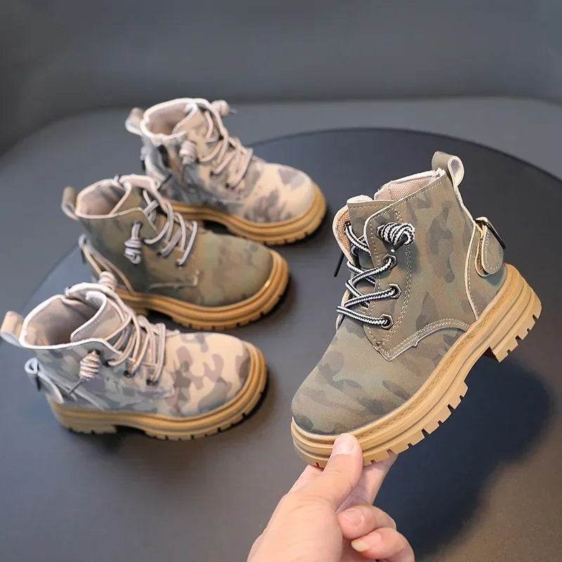Handsome Children Combat Army Boots Spring Autumn Camouflage Outdoor Boots for Boys Girls School Student Hicking Shoes F09133 - Touchy Style