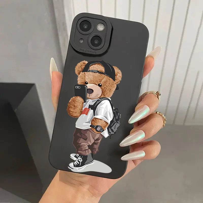 Cute Phone Cases For iPhone 16, 15, 14, 13, 12, 11 Pro Max, XS, X, XR, 7 8 Plus, SE 2020 - Bear Graphic Pattern - Soft Silicone Bumper Cover - Touchy Style