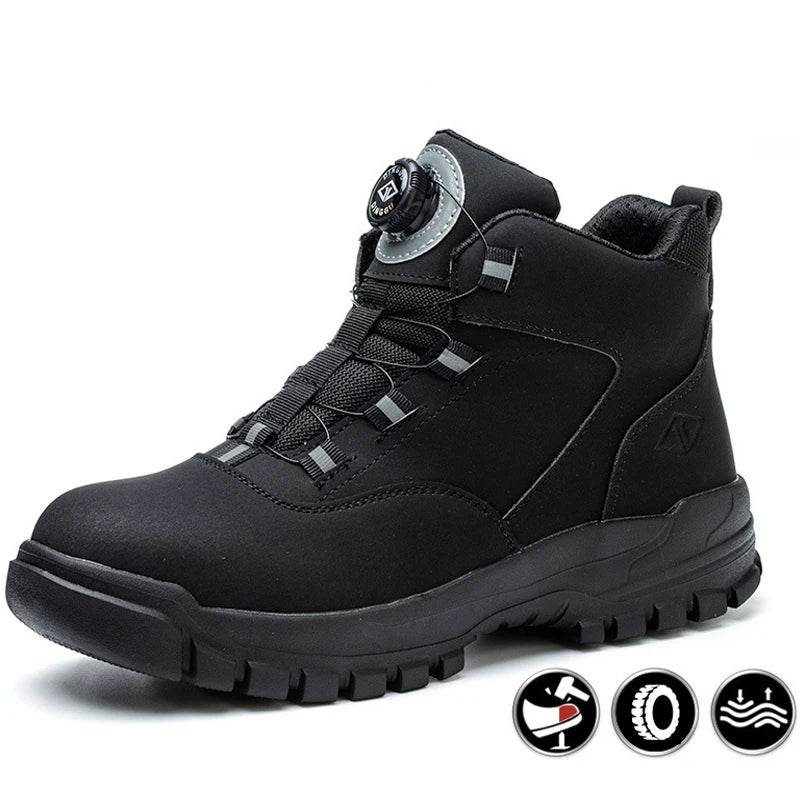 Rotating Buttons Work Boots Men Steel Toe Shoes Safety Boots Puncture-Proof Protective Shoes Waterproof Indestructible Shoes New - Touchy Style
