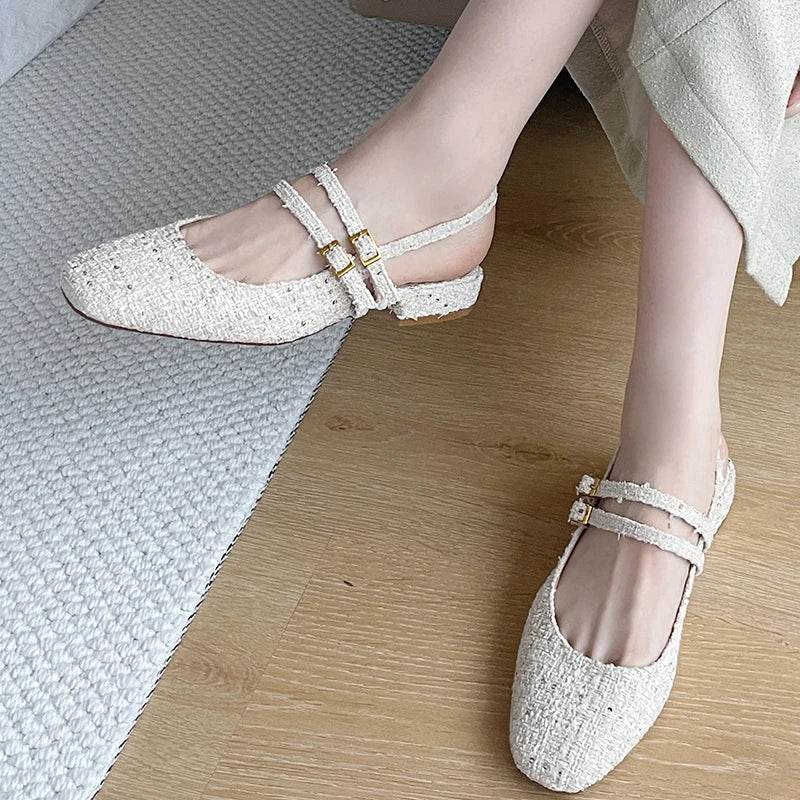 Concise Ladies Sandals Square Heel Back Strap Women Lolita Casual Outside White Fashion Slides Female Mary Jane Open Shoes - Touchy Style