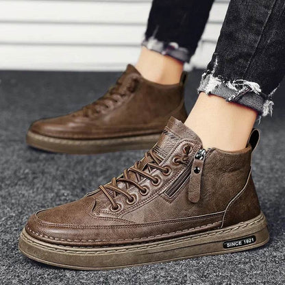 Leather Boots Men Spring High Casual Shoes for Men Trend Zipper Walk Flats Winter Shoes Vulcanized Ankle Boots New Zapatillas - Touchy Style