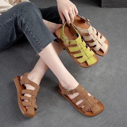 Wide Toed Flat Sandals 2024 Summer New Retro Genuine Leather Comfortable Soft Sole Versatile Women&