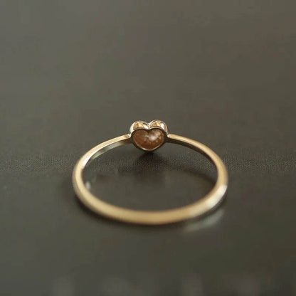 925 Sterling Silver Plated 14K Gold Simple Heart Ring for Women Korean Cute Everyday Jewelry Accessories - Touchy Style