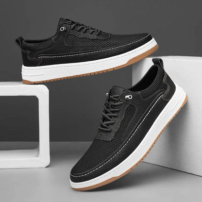 Men Fashion Genuine Leather Shoes Breathable Lace Up Sneakers Comfort Mesh Casual Shoes Outdoor Man Skate Shoes Vulcanize Shoes - Touchy Style