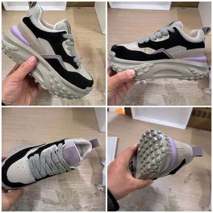 6cm Genuine Leather Platform Mesh Breathable Sneakers Chunky Hidden Heel Mixed Color Women Autumn Spring Vulcanize Shoes - Touchy Style