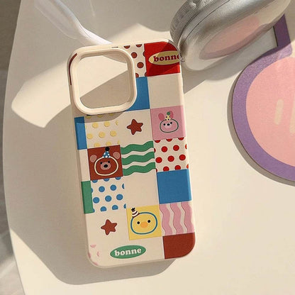Cute Phone Cases For iPhone 16, 15, 14, 13, 12, 11 Pro Max, 16 Plus - Chocolate Bear, Pink Bunny Stripes, Dots Art - IC1440 - Touchy Style