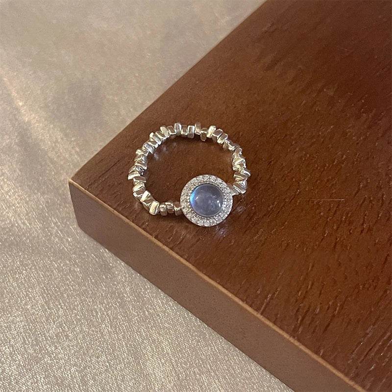 PANJBJ 925 Sterling Silver Blue Crystal Rings For Women Pearl Bead String Design Sweet Elastic Jewelry Gift Dropshipping - Touchy Style