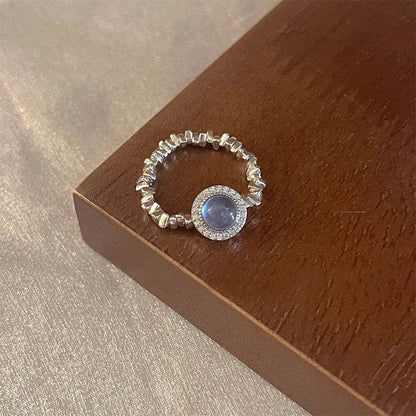 PANJBJ 925 Sterling Silver Blue Crystal Rings For Women Pearl Bead String Design Sweet Elastic Jewelry Gift Dropshipping - Touchy Style