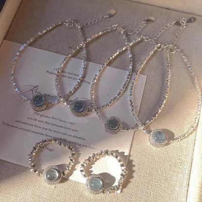 PANJBJ 925 Sterling Silver Blue Crystal Rings For Women Pearl Bead String Design Sweet Elastic Jewelry Gift Dropshipping - Touchy Style