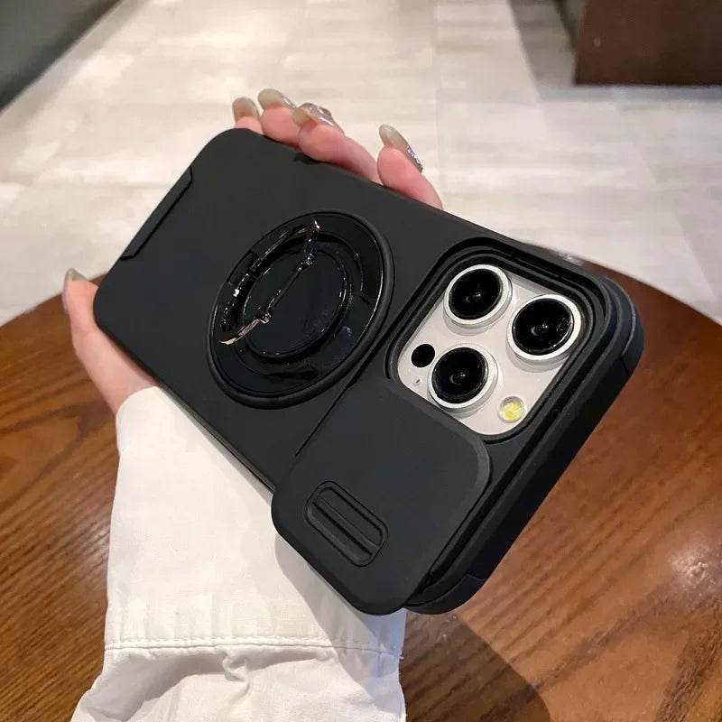 Slide Camera Protection for Magnetic Bracket Armor Case for iPhone 16 11 12 13 14 15 Pro Max 16 Plus Magsafe Durable Hard Cover - Touchy Style
