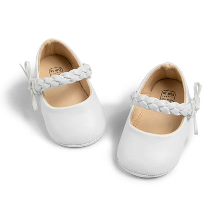 KIDSUN Baby Shoes Newborn Girl Princess PU Toddler Shoes Bow Decor Rubber Sole Anti-Slip First Walker Shoes 0-18M - Touchy Style