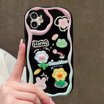 حافظات هواتف لطيفة لهاتف iPhone 7 و8 وXR وX وXS Max و11 و12 و13 و14 و15 Pro Max - غطاء ناعم مزين بنقشة زهور ثلاثية الأبعاد - TSP430