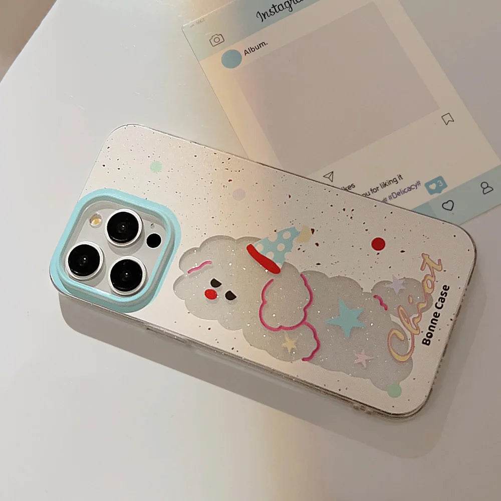 Cute Phone Cases For iPhone 16, 15, 14, 13, 12, 11 Pro Max, 15 Plus - Glitter Lazy Party Puppy - Transparent Cover - IC4011 - Touchy Style