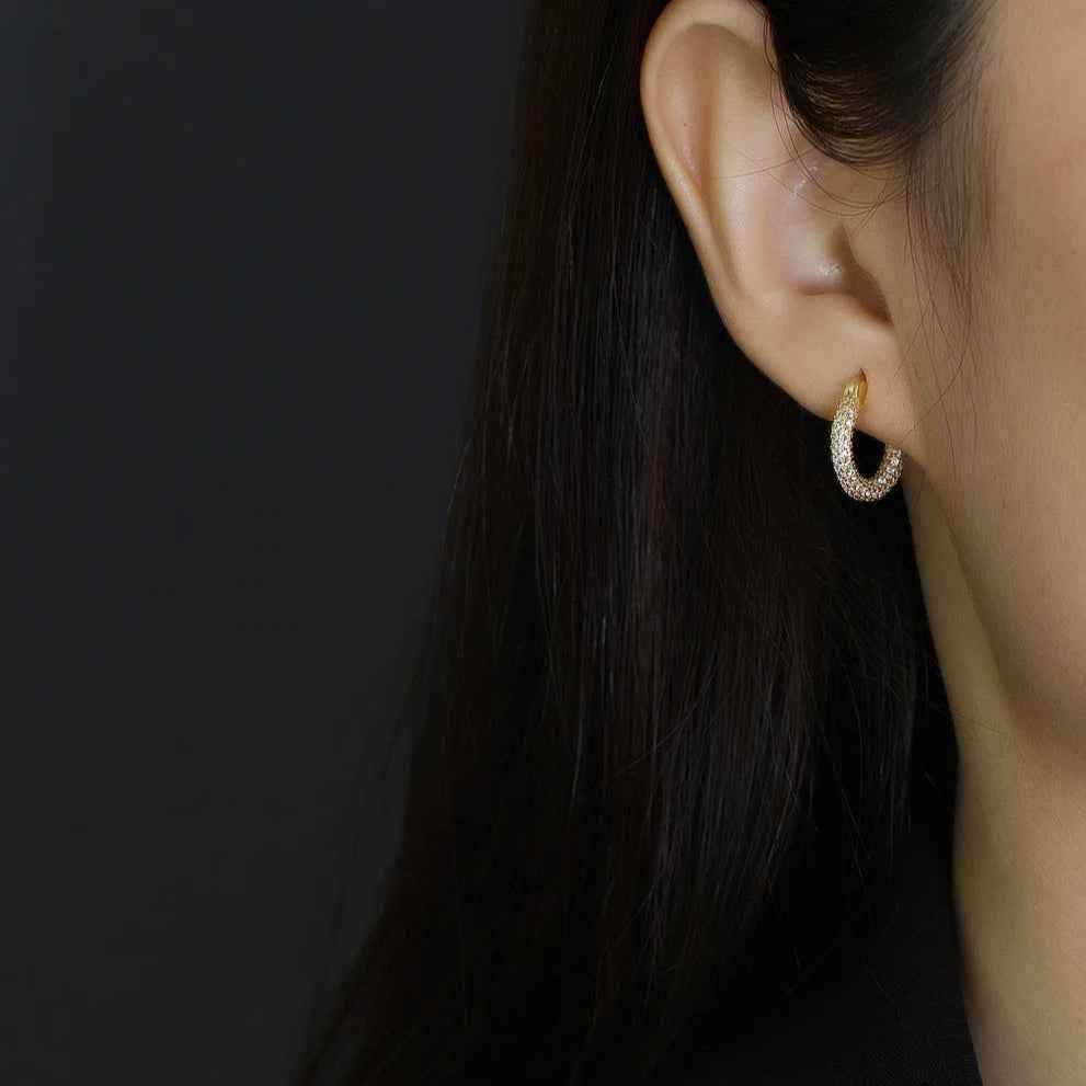 925 Sterling Silver Hoop Earrings Charm Jewelry - Full Zircon - MD225 - Touchy Style