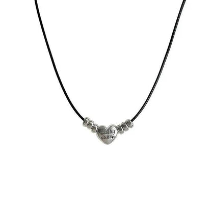 PANJBJ 925 Sterling Silver Love Heart Necklace for Women Girl Letter Bead Oil Wax Rope Trend Punk Adjustable Gift Dropshipping - Touchy Style
