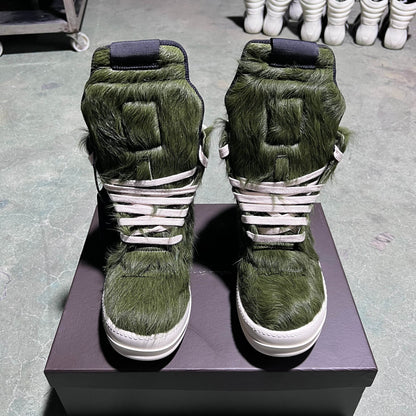 Brand Women Designer Ankle Boot Horse Fur Casual High Top Men Sneaker Leather Geobasket Army Green Zip Quality Thick-sole Shoe - Touchy Style