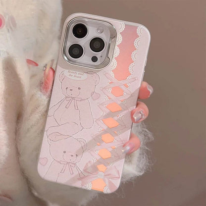 Cute Phone Cases For iPhone 15, 14, 13, 12 Pro Max, 14, 15 Plus, 11 - Cartoon Bear Bowknot Ribbon Pendant - PC5220 - Touchy Style