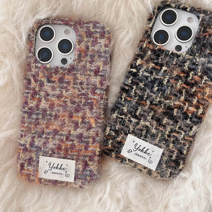 Cute Phone Cases For iPhone 16, 15, 14, 13 Pro Max - Fashionable Woven Pattern Woolen Texture Back Cover - PC0430 - Touchy Style