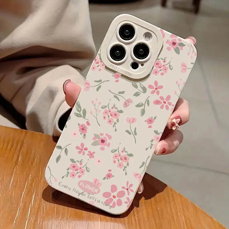 Cute Phone Cases - Flower Branch Pattern For iPhone 16, 15, 14, 13, 12, 11 Pro Max, XS, XR, 7 8 Plus - Matte Soft Silicone Bumper Cover - Touchy Style
