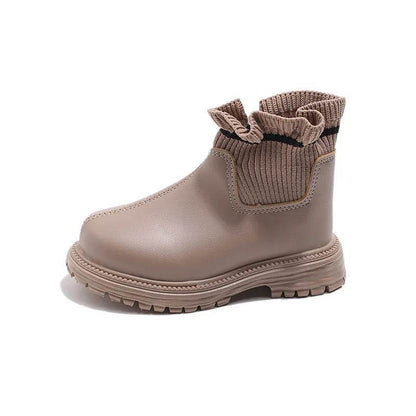 Knitted Ruffled Bordered Girl Short Boots 2024 Spring Autumn Platform Boots for Kids Girls Princess Wedding Party Shoes H07204 - Touchy Style