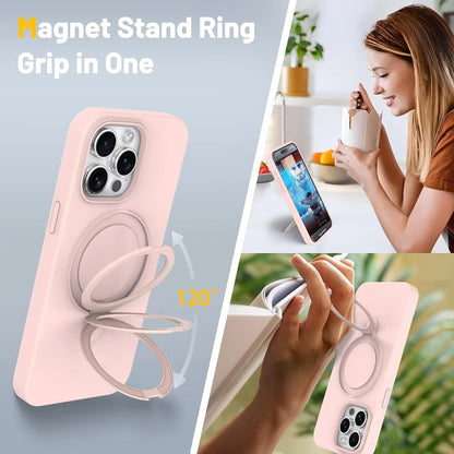 Liduid Silicone Magnetic Stand Phone Case For iPhone 15 14 16 Plus 11 12 13 16 Pro Max Magsafe Charge Protector Soft Cover
