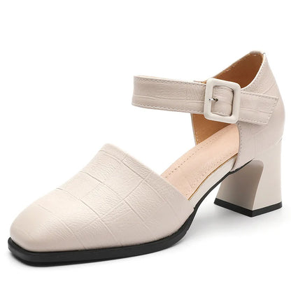New Fashion Genuine Leather Sandals Woman High Heels Closed Toe Ladies Summer Buckle Strap Platform Shoes Women Sandals